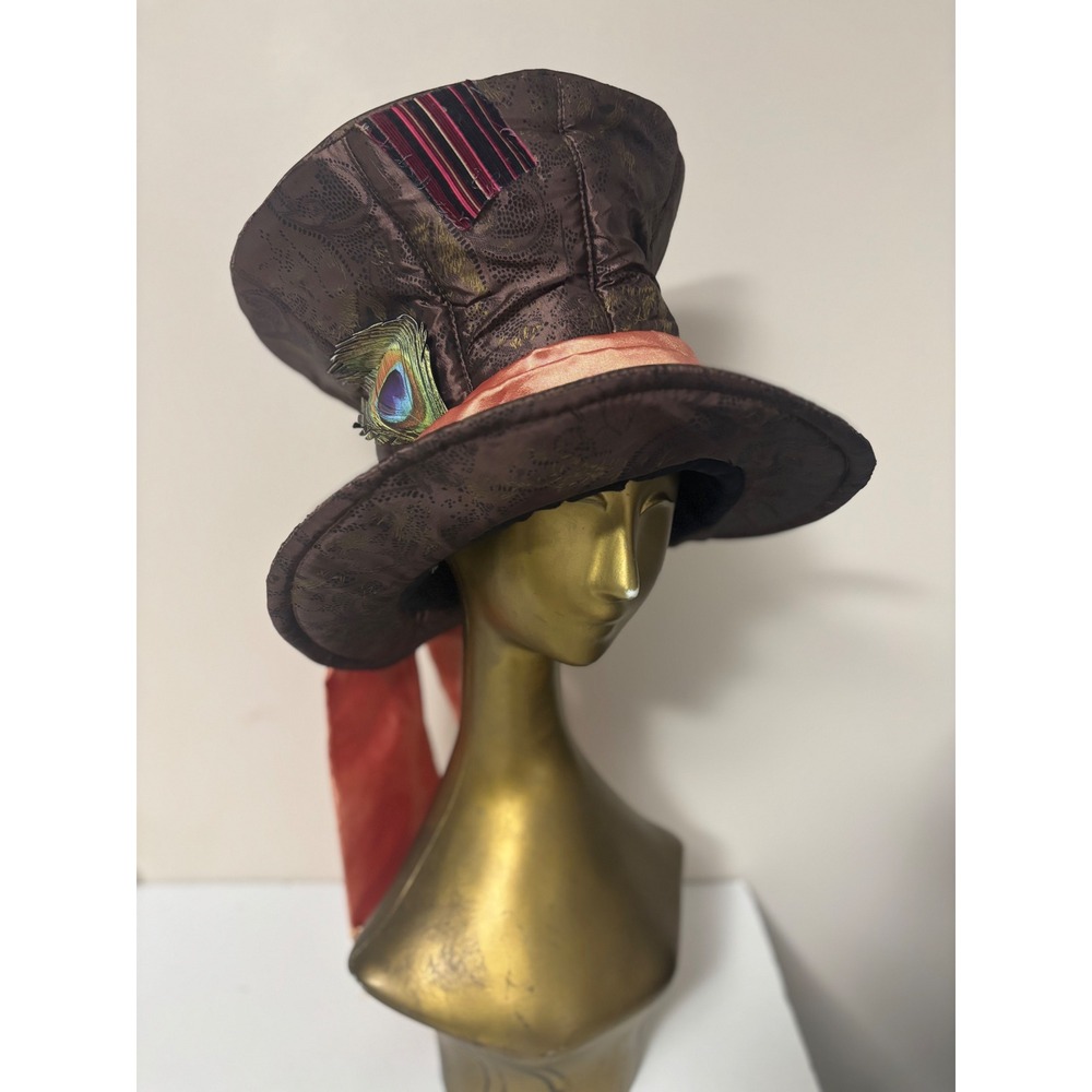 Disney Mad Hatter Top Hat Brown Paisley Alice in Wonderland Cosplay Costume Hat